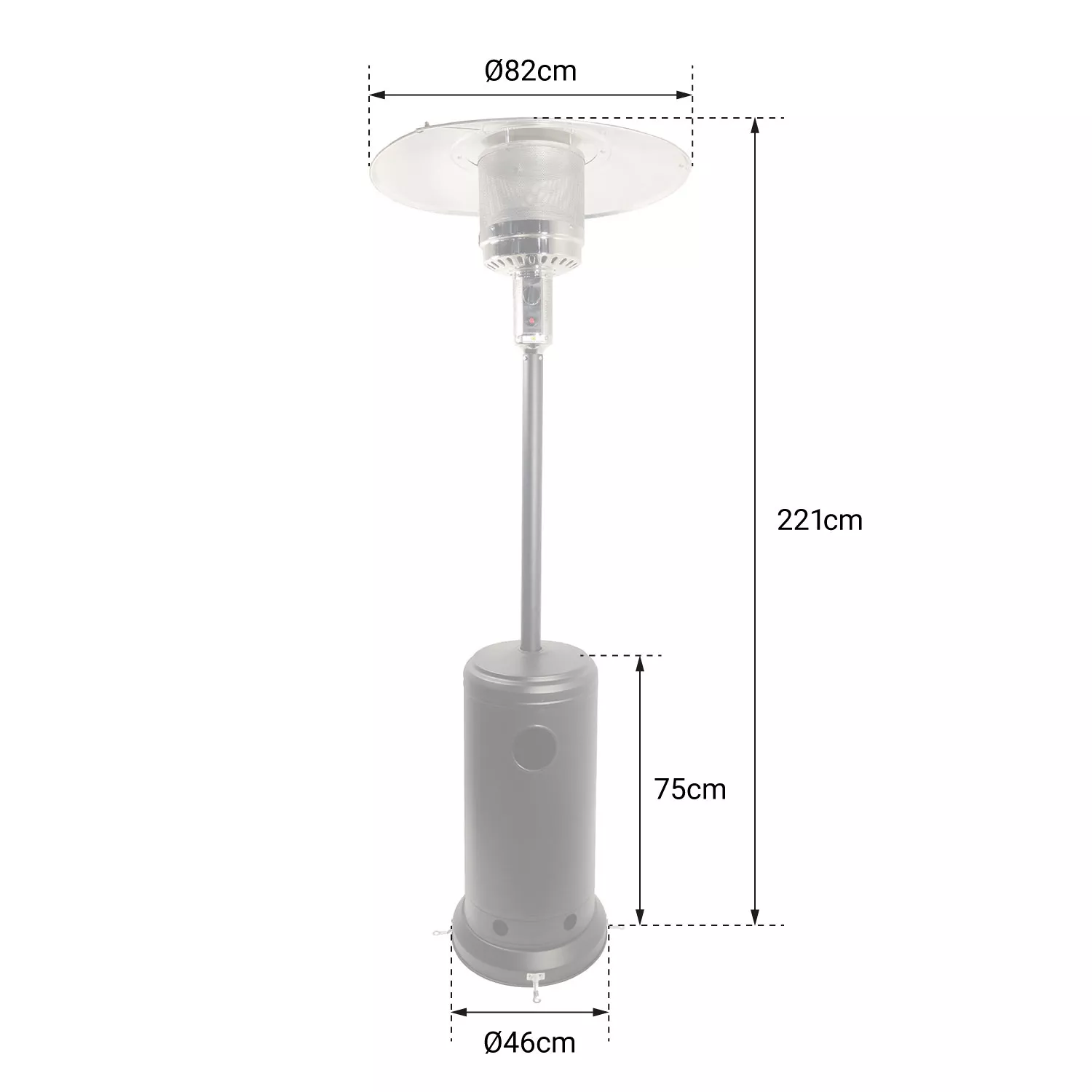 Parasol chauffant OSLO - chauffage d’extérieur gaz - acier inox + housse