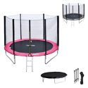 Pack Premium Trampoline 245cm réversible rose / gris CANBERRA + filet, échelle, bâche et kit d'ancrage