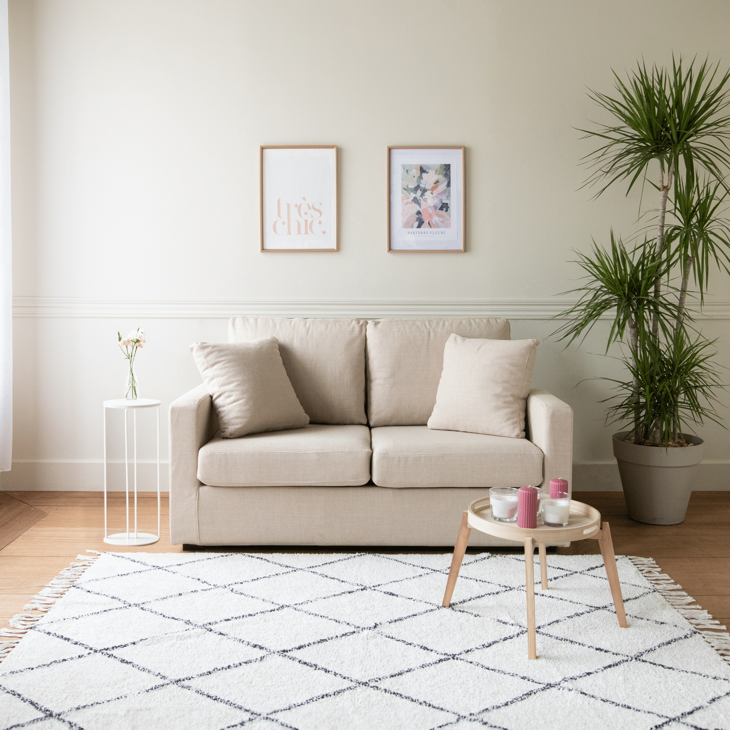 Canapé droit 2 places beige BASTIEN