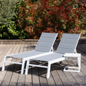 Set di 2 lettini BARBADOS in textilene grigio e tavolino - alluminio bianco