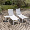 Set van 2 wit BARBADOS ligstoelen en bijzettafel van textilene - wit aluminium