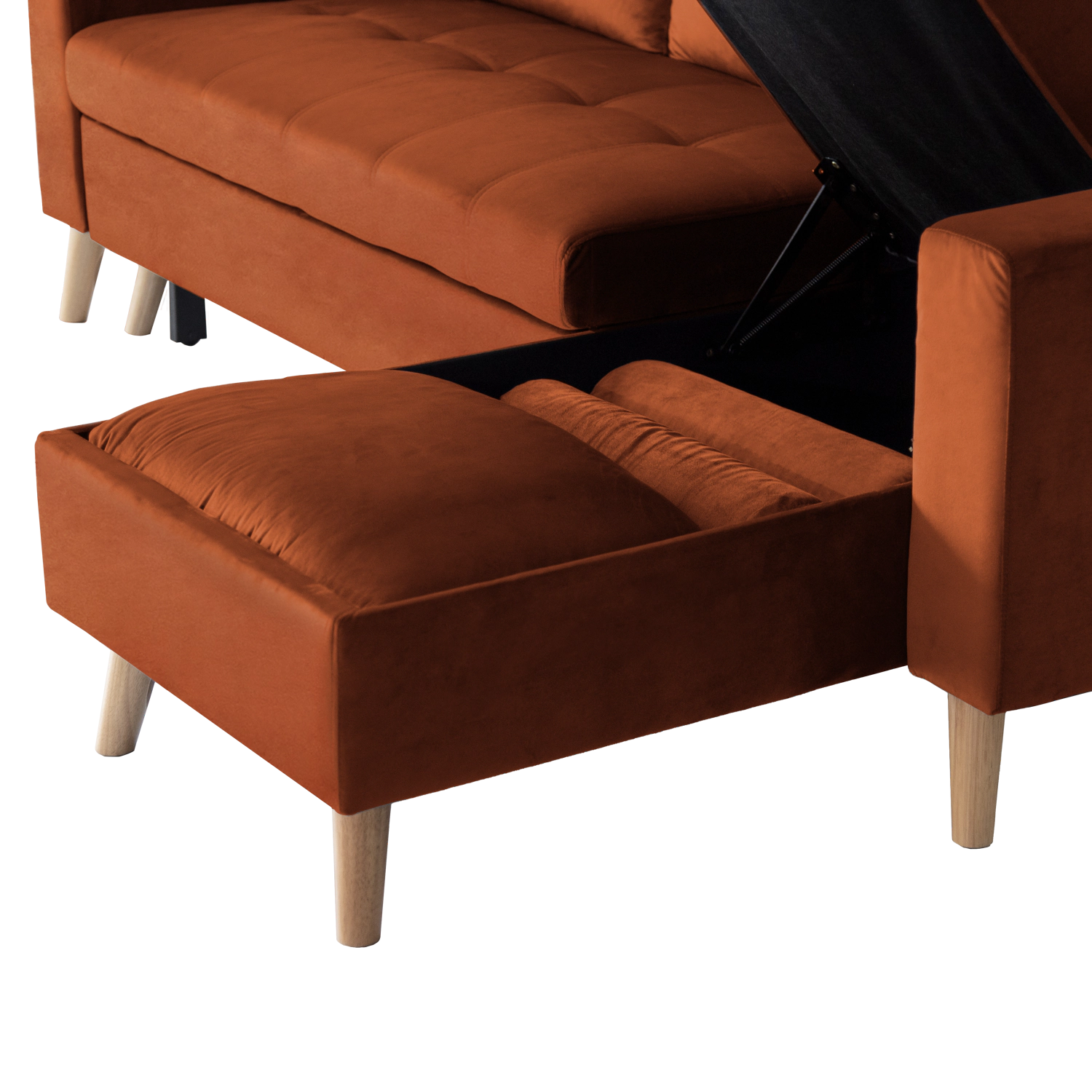 Eck-Couchgarnitur JAMES 3-Sitzer in Velours Terracotta