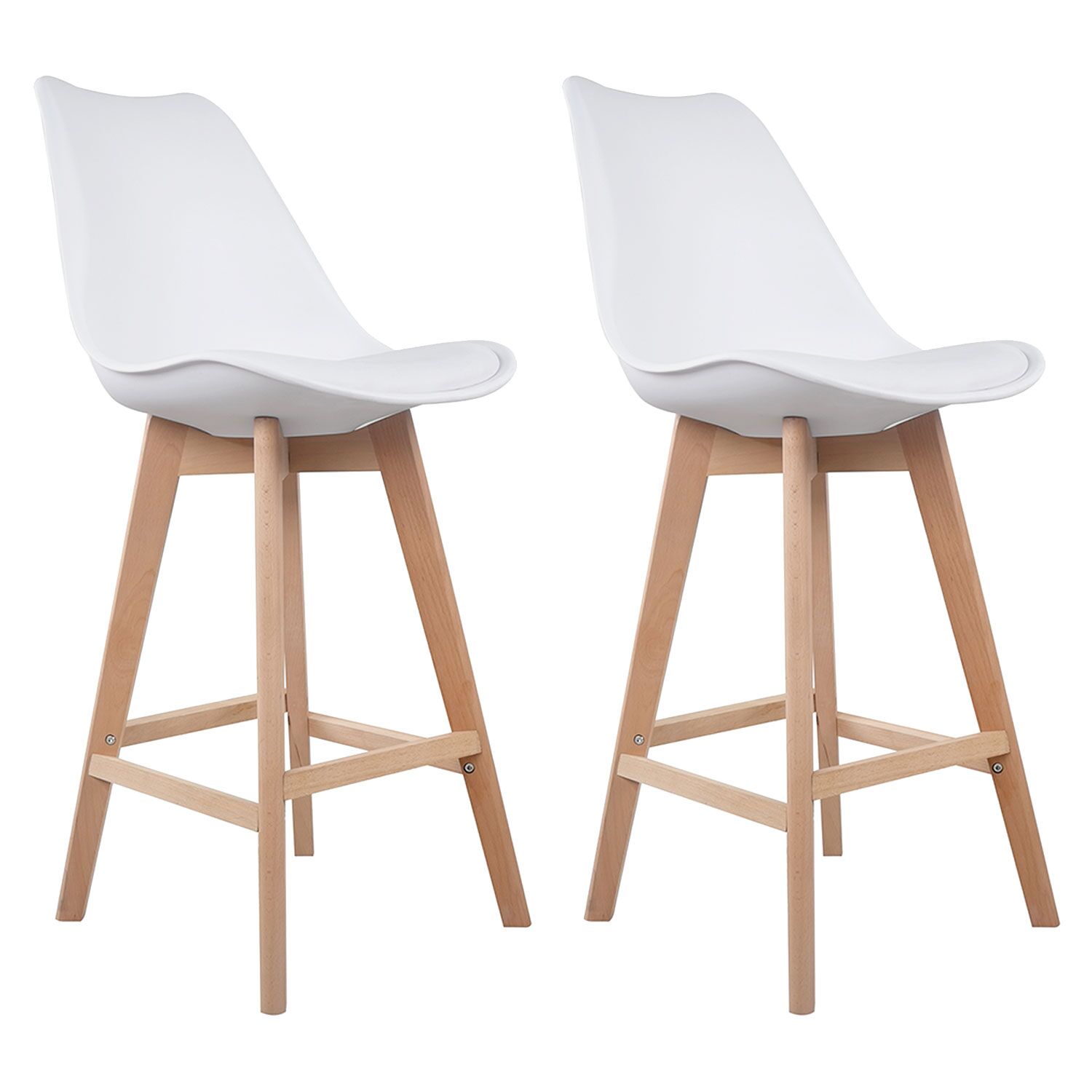 Lot de 2 tabourets scandinaves SVEN blanc avec coussin