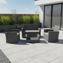 Salon de jardin COMINO en résine tressée grise 4 places - coussins gris