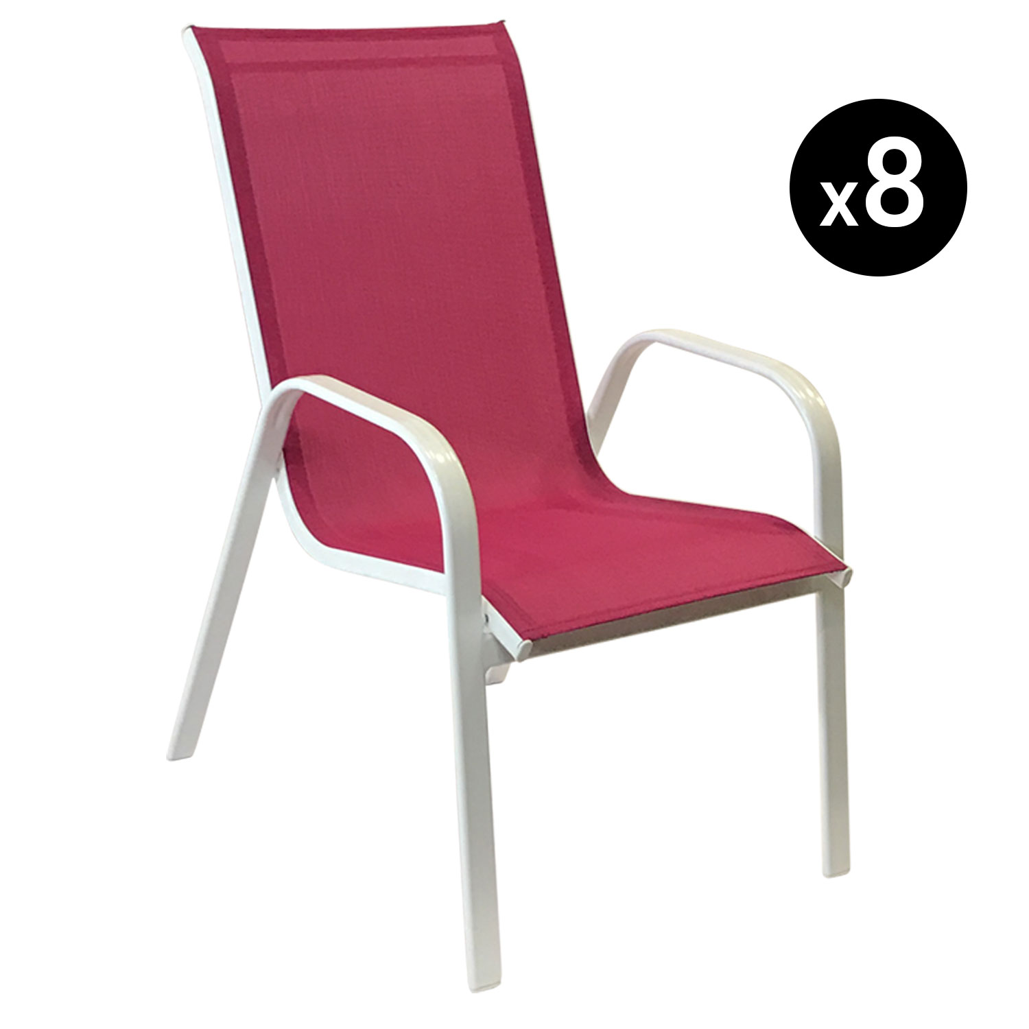 Set di 8 sedie MARBELLA in textilene rosa - alluminio bianco