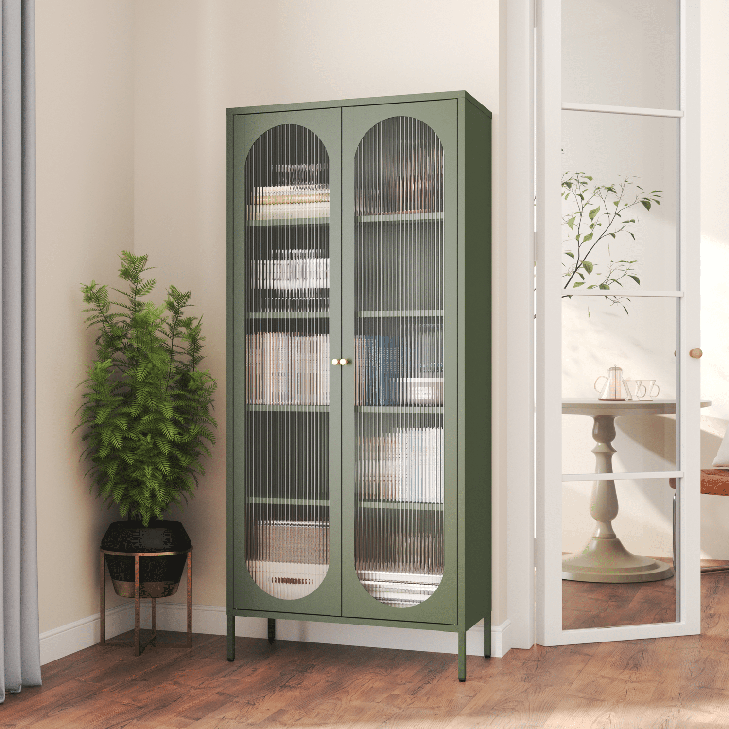 Armoire en métal vert kaki et verre 180cm YASMINE