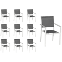 Lot de 10 chaises en aluminium blanc - textilène gris