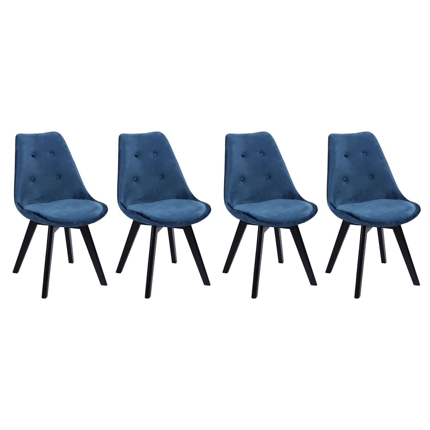 Set van 4 blauwe NORA fluwelen stoelen met kussen
