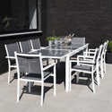 Salon de jardin FIRENZE extensible en textilène gris 8 places - aluminium blanc