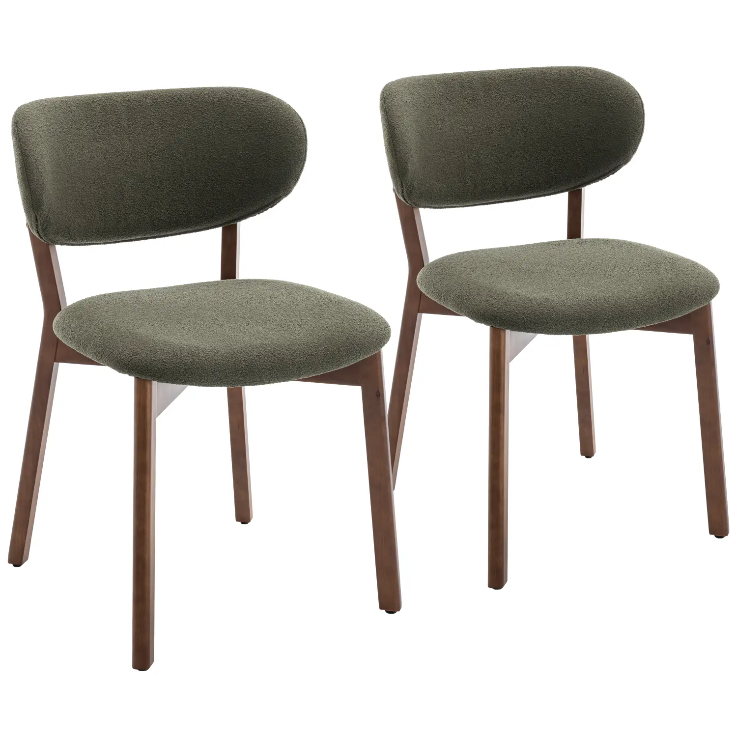 Set aus 2 Stühlen aus dunklem Holz und Kaki-Grün-Schlaufenstoff