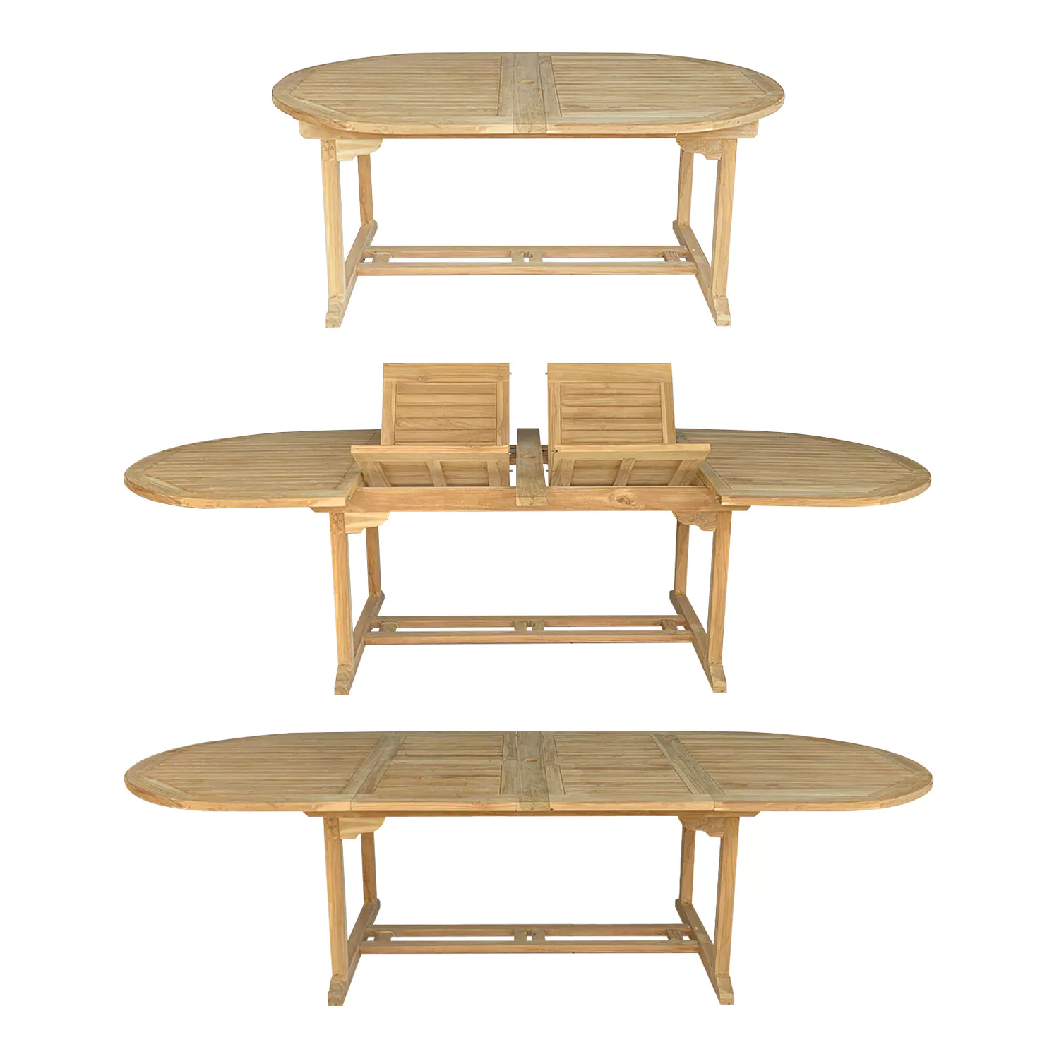 Salon de jardin en teck LOMBOK - table ovale extensible - 10 places