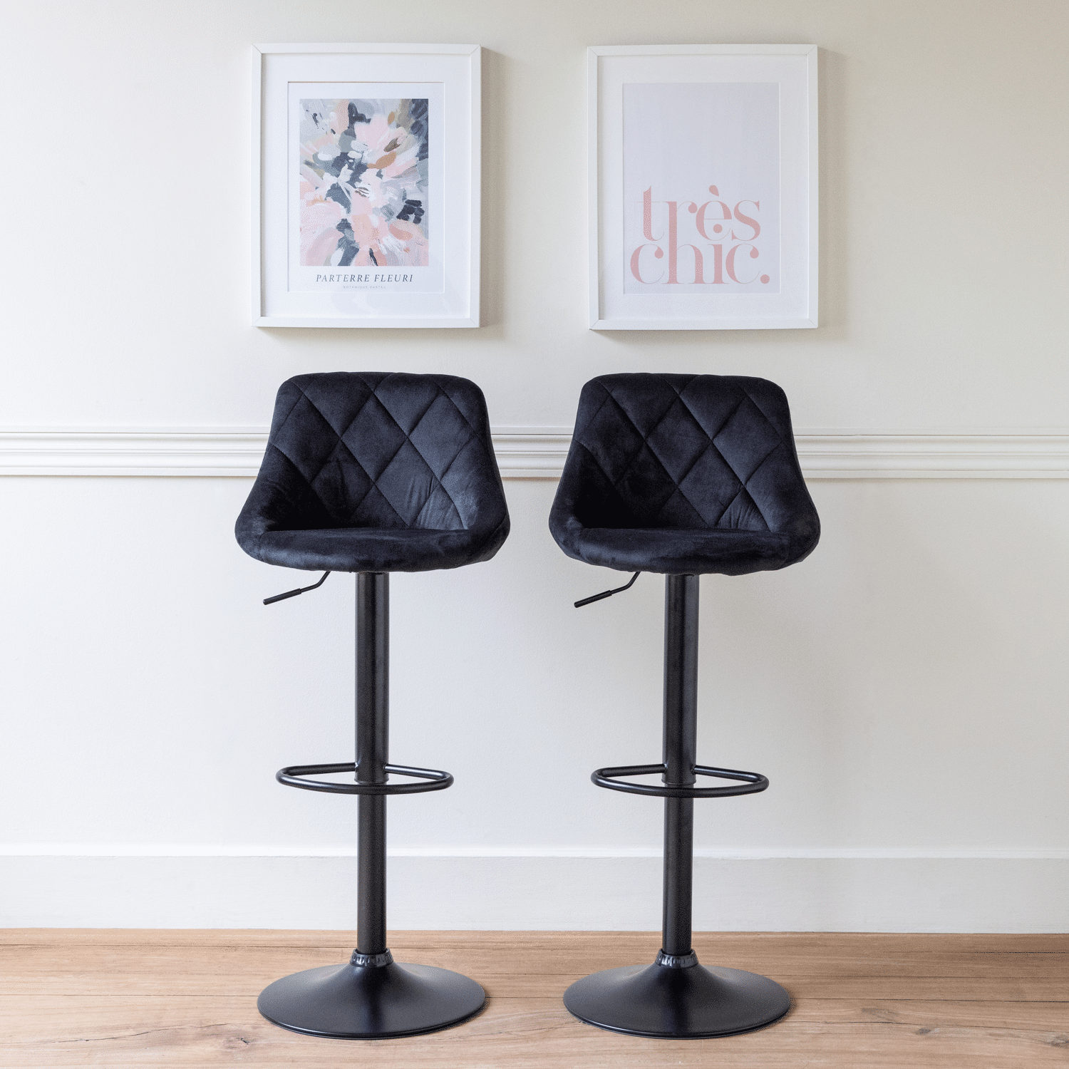2er Set Barhockern aus schwarzem Samt ROBIN