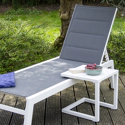 Set bain de soleil et table d'appoint BARBADOS en textilène gris - aluminium blanc