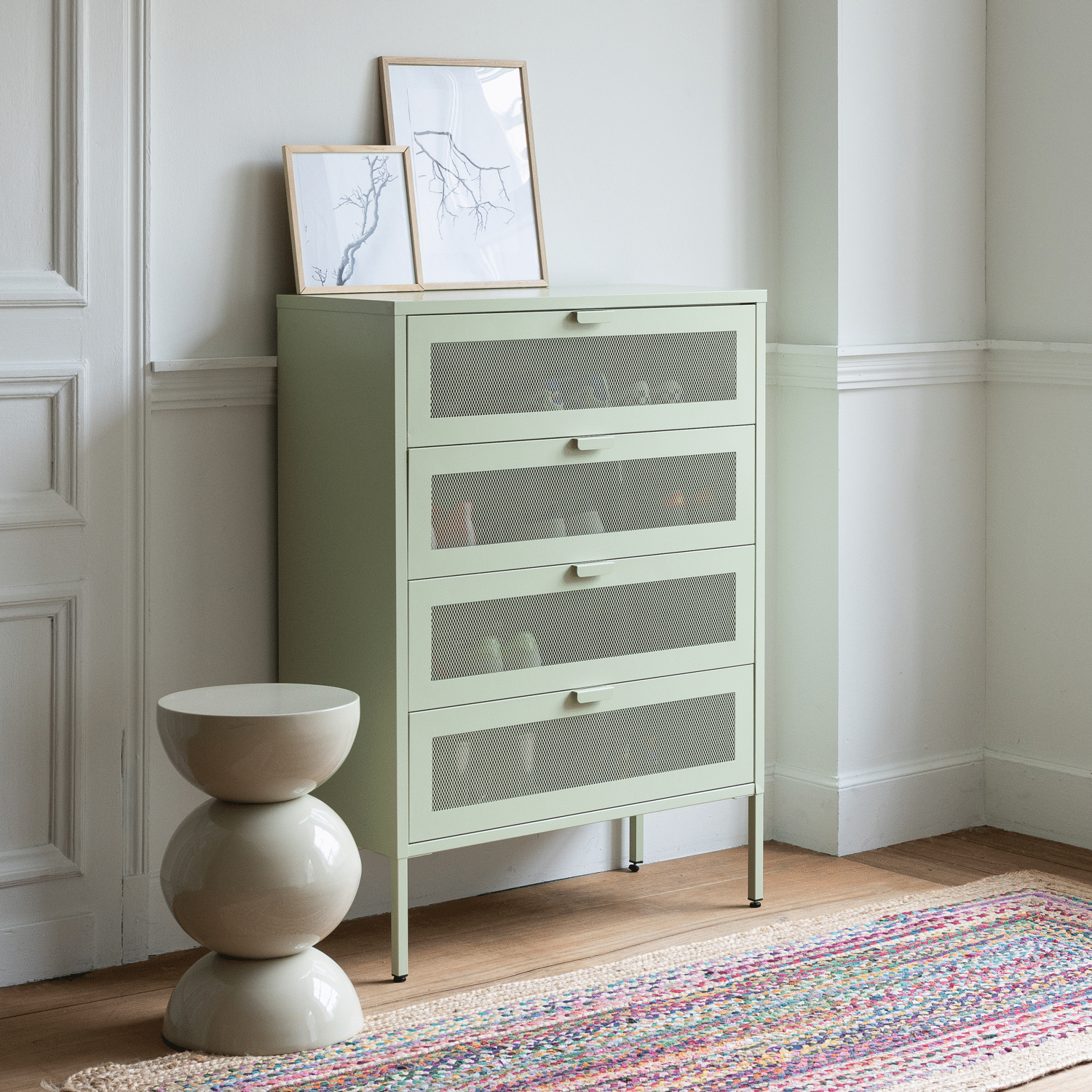 Mueble zapatero metálico verde lima de 4 puertas EMMA