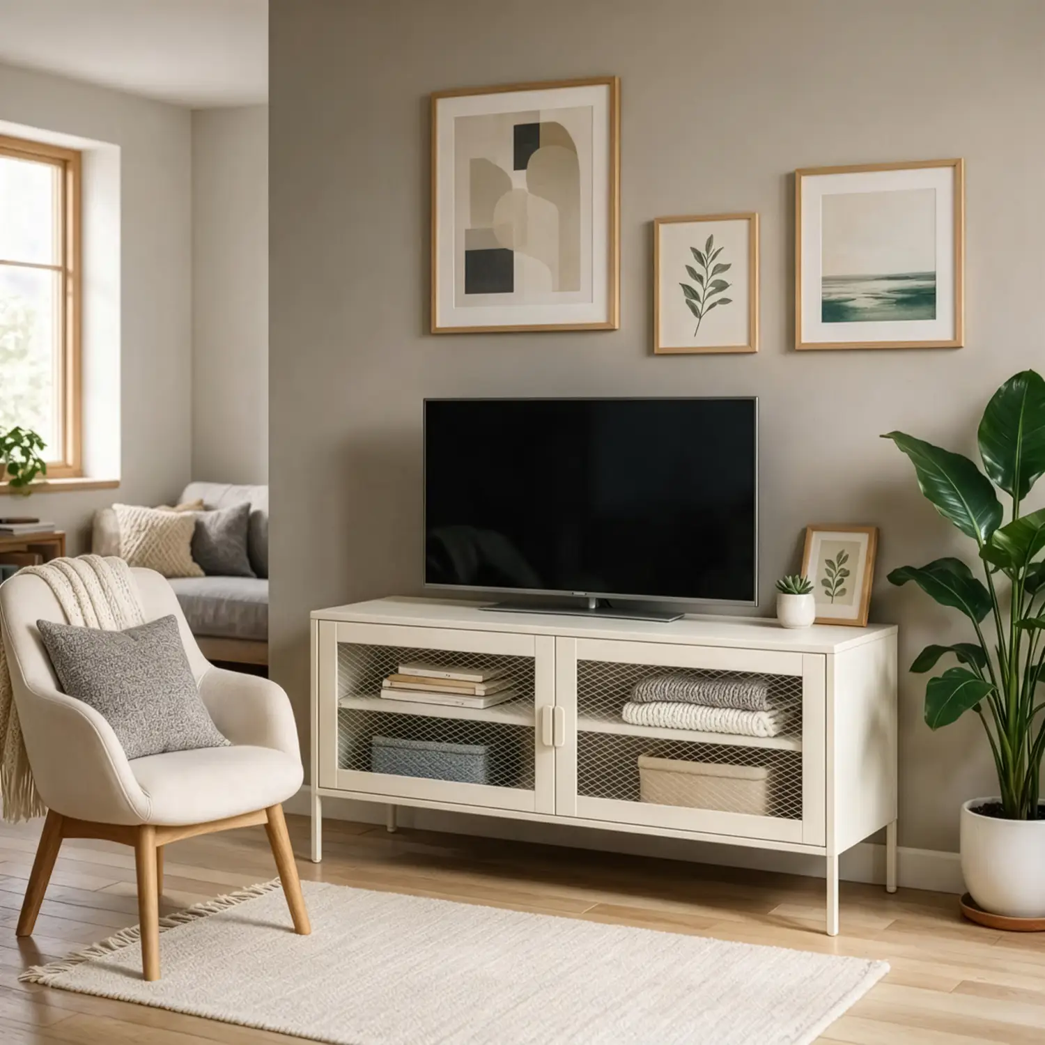 Meuble TV en métal 120cm blanc