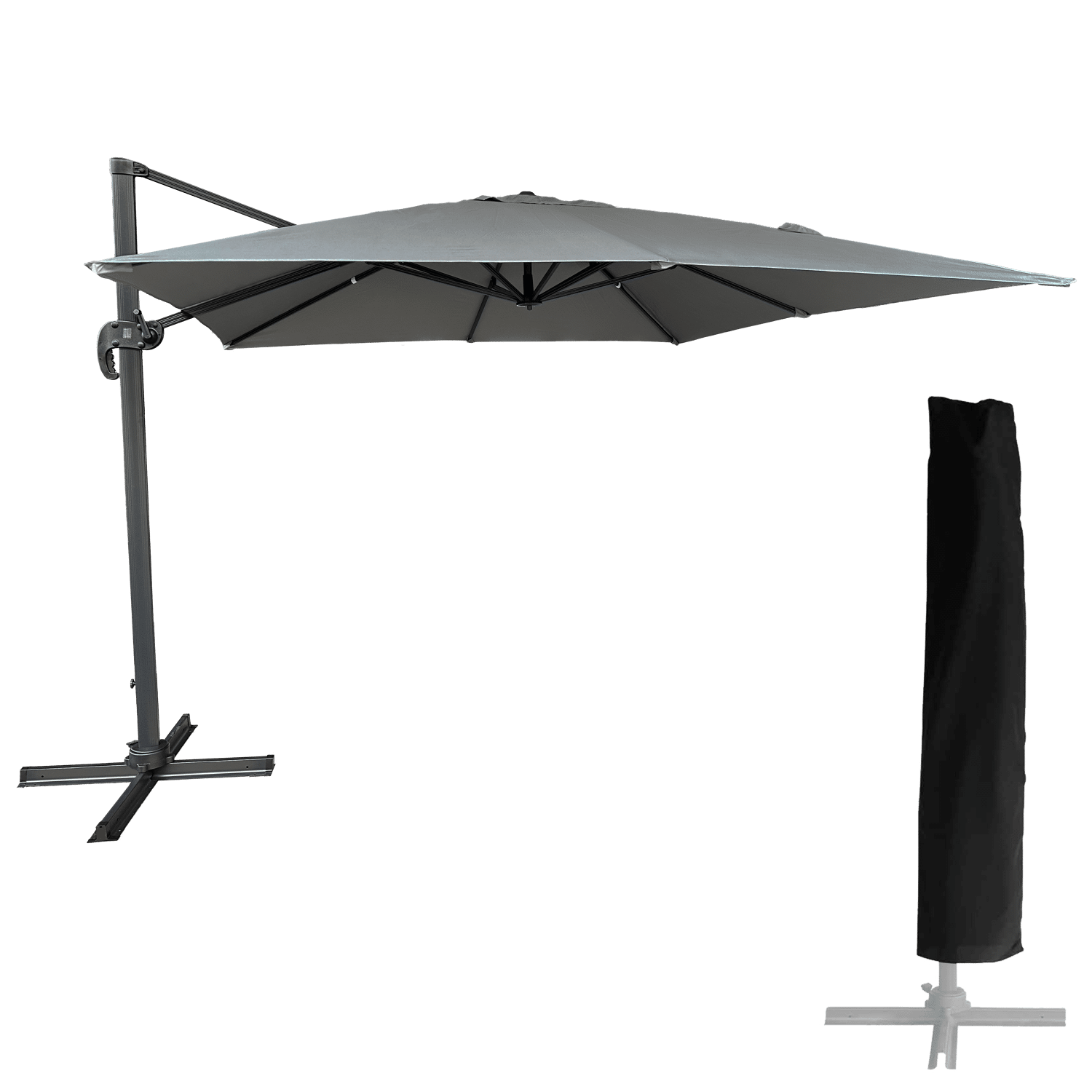 Offset paraplu MOLOKAI vierkant 3x3m grijs + hoes