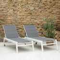 Lot de 2 bains de soleil BARBADOS en textilène gris - aluminium blanc