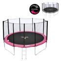 Pack Premium Trampoline 370cm réversible gris / rose PERTH + filet, échelle, bâche et kit d'ancrage