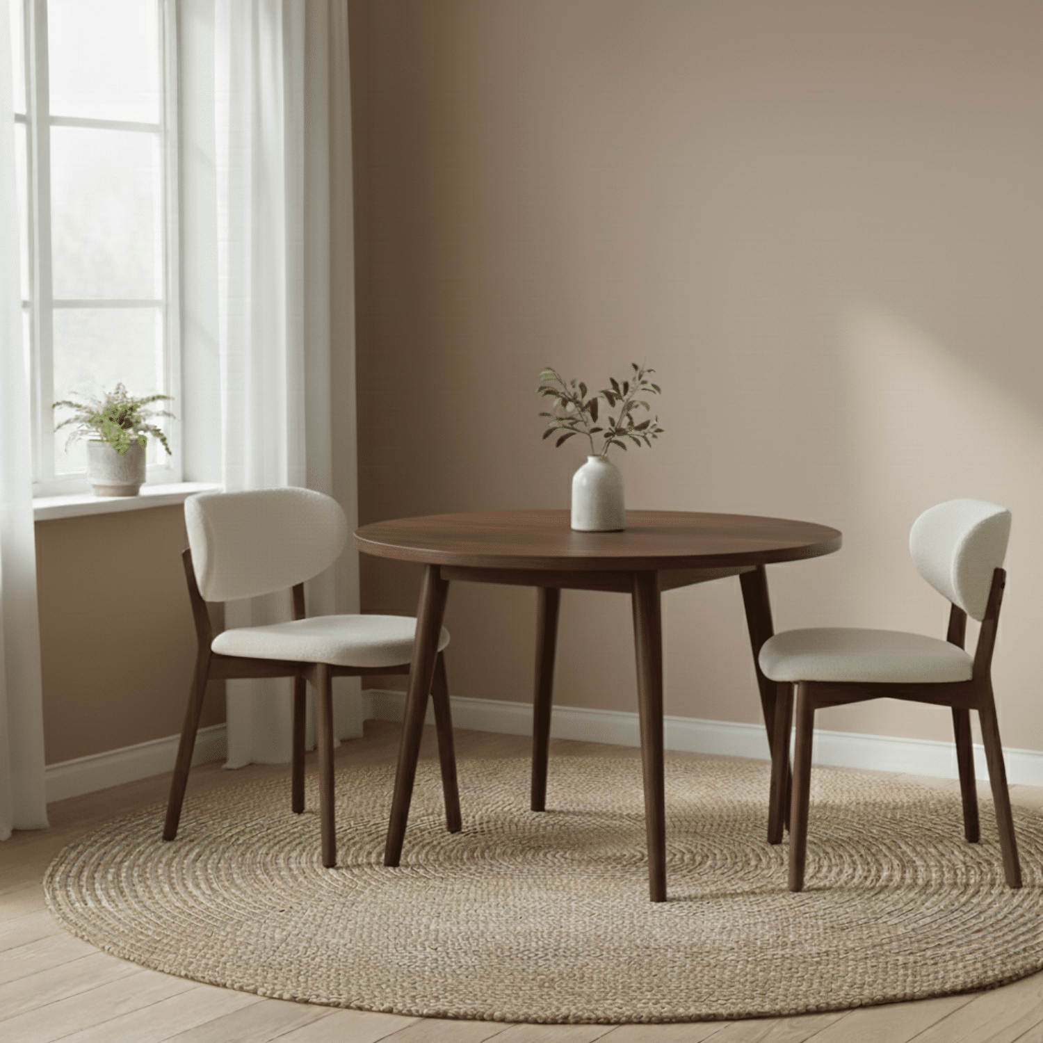 Lot de 2 chaises en bois foncé et tissu boucle beige AURA