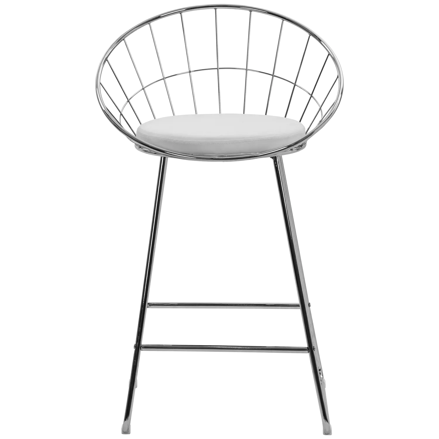 Lot de 2 tabourets de bar 65cm en métal chromé et coussin blanc ALEX