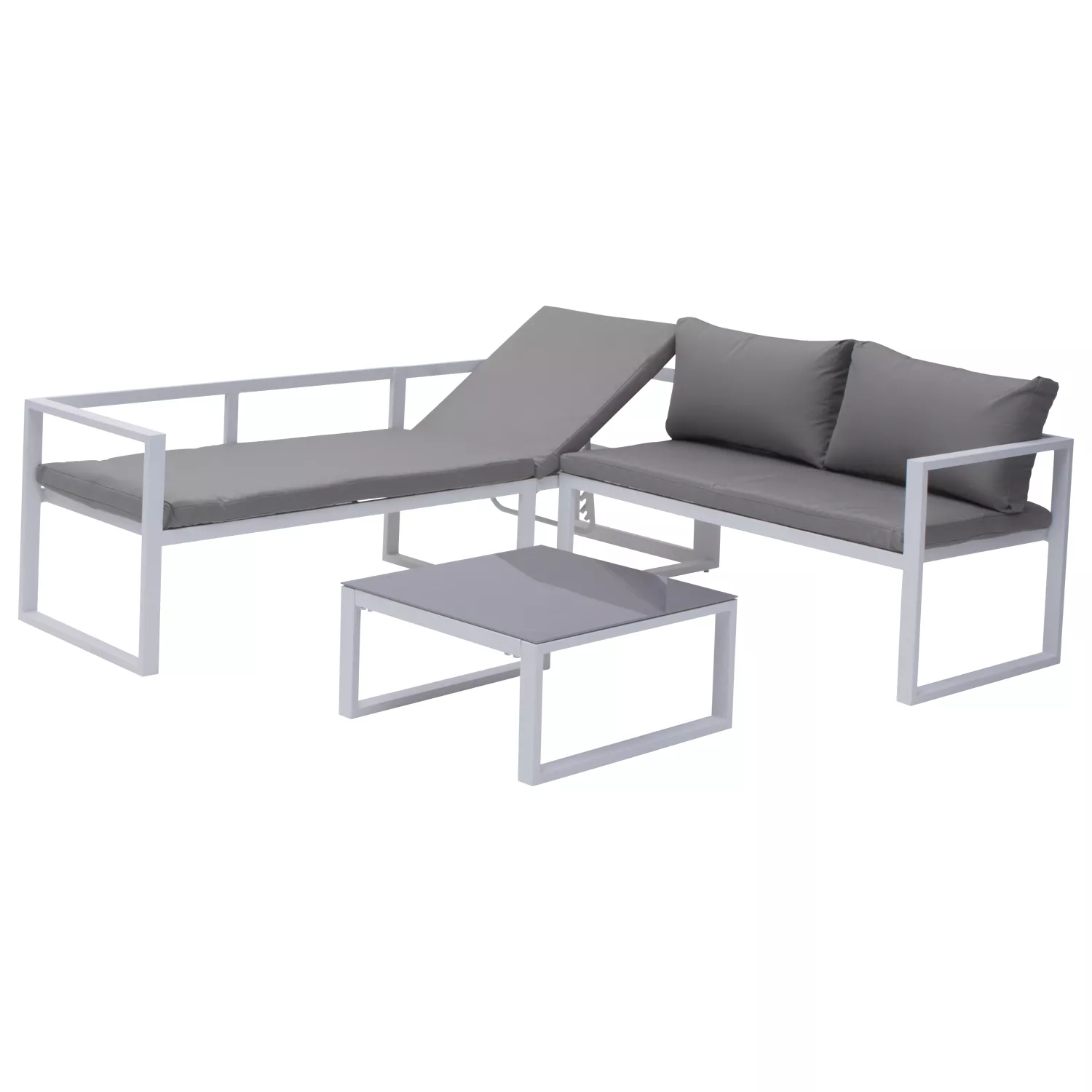 Salon de jardin modulable IBIZA en tissu gris 4 places - aluminium blanc