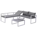 Salon de jardin modulable IBIZA en tissu gris 4 places - aluminium blanc
