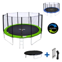 Pack Premium Trampoline 370cm réversible vert / bleu PERTH + filet, échelle, bâche et kit d'ancrage