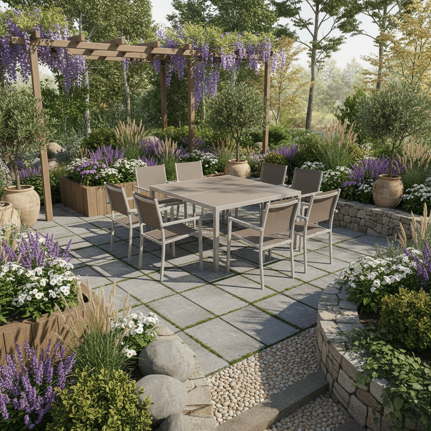 Conjunto de jardín CAGLIARI en textileno topo 8 plazas aluminio topo