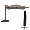 Parasol déporté MOLOKAI carré LED 3x3m taupe + housse