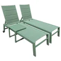 Set 2 bains de soleil et table d'appoint en textilène vert sauge - aluminium vert sauge