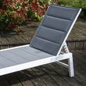 BARBADOS ligstoel in grijs textilene - wit aluminium