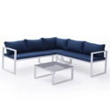 Salon de jardin modulable IBIZA en tissu bleu 4 places - aluminium blanc