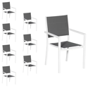 Set van 8 met wit aluminium beklede stoelen - grijs textilene