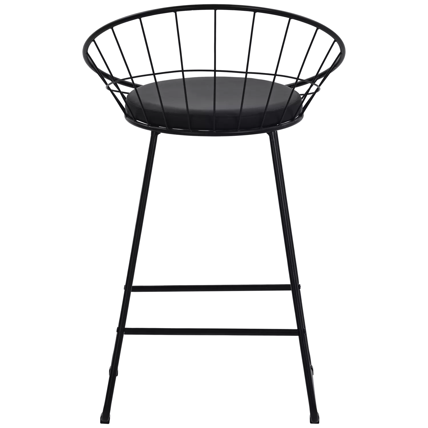 Lot de 2 tabourets de bar 65cm en métal noir et coussin noir ALEX