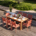 Conjunto de muebles de jardín de teca JAVA con sillas de aluminio terracota - 8 plazas
