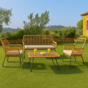 Conjunto de jardín MARÉ en resina trenzada 4 plazas cojines crema