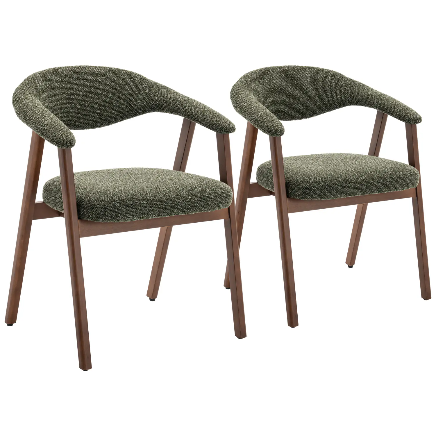 Kit de 2 cadeiras em madeira escura e tecido bouclé verde kaki