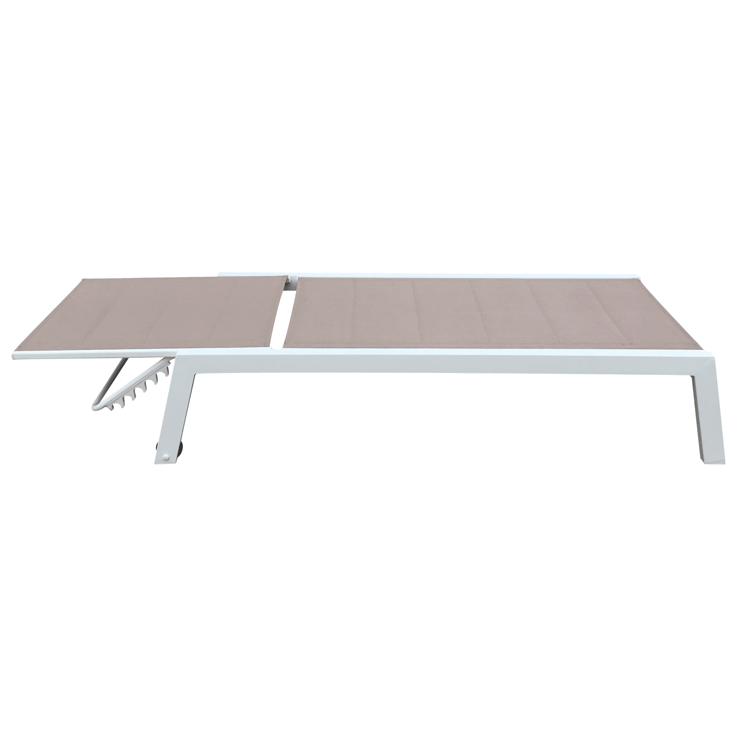 Set van 2 BARBADOS ligstoelen en bijzettafel in taupe textilene - wit aluminium