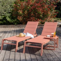 Conjunto de 2 espreguiçadeiras e mesa de apoio BARBADOS em textilene terracota - alumínio terracota