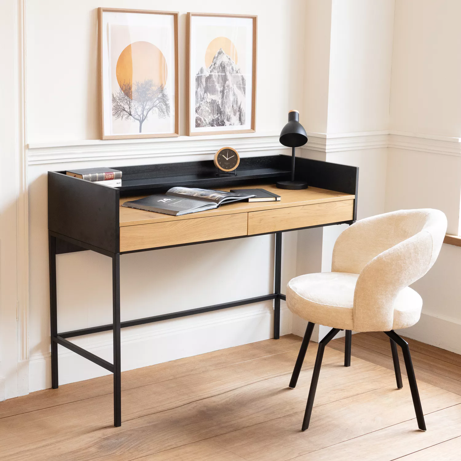 Bureau bois et noir 2 tiroirs ARTHUR