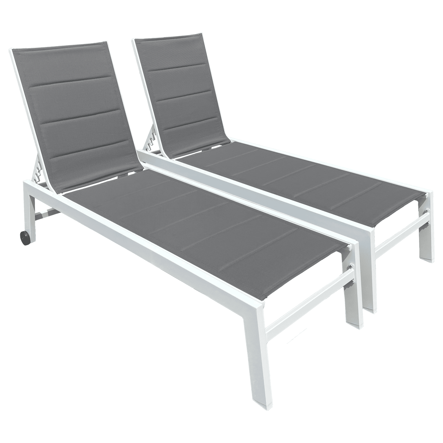 Lot de 2 bains de soleil en textilène gris - aluminium blanc