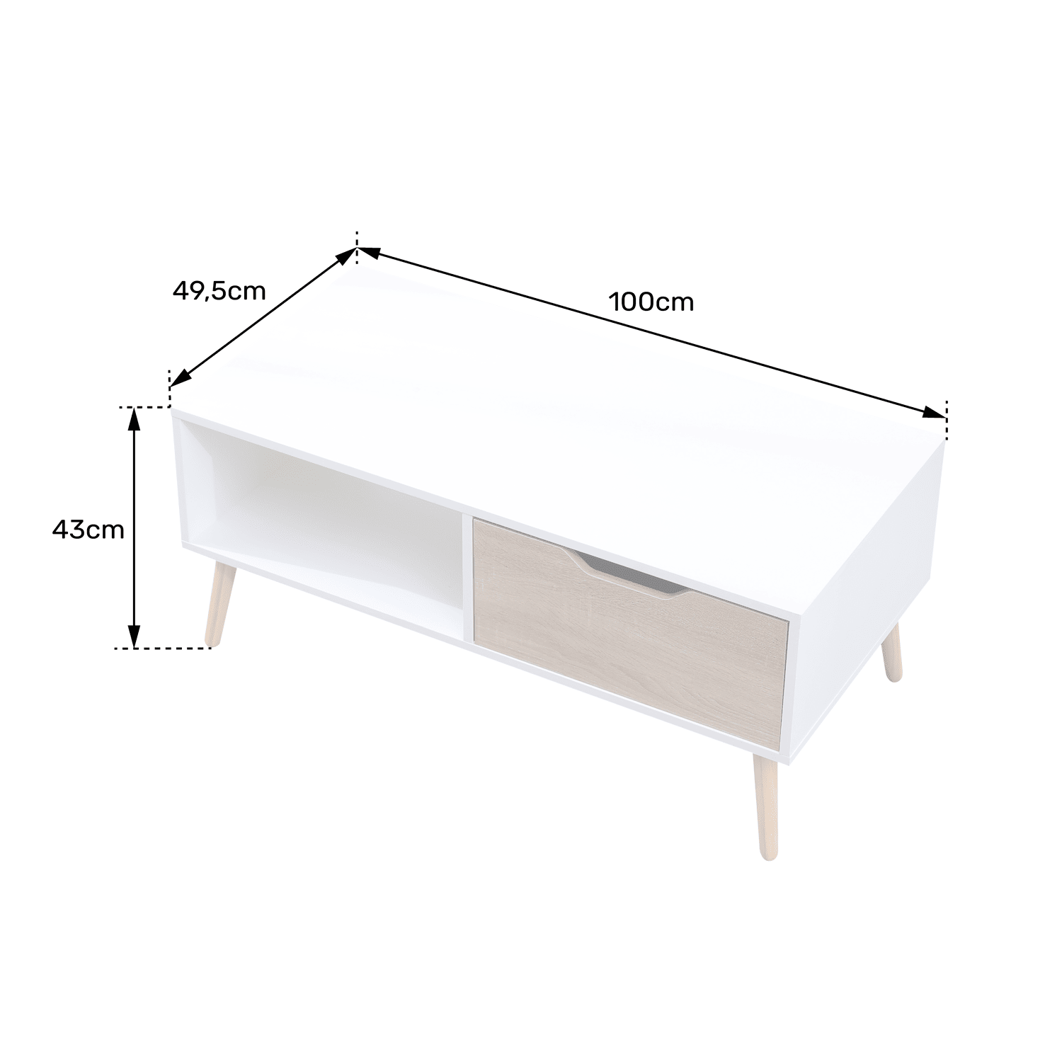 Table basse avec tiroir style scandinave blanche