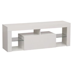 Meuble TV 140cm blanc à LED...