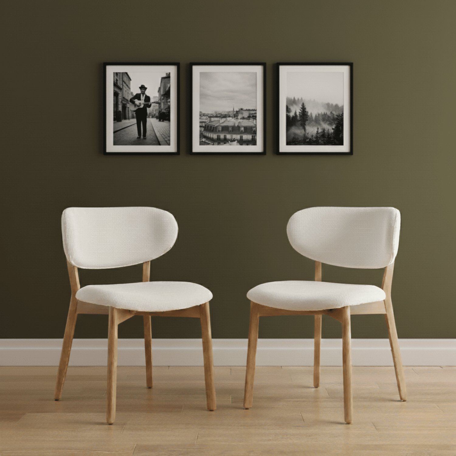 Lot de 2 chaises en bois clair et tissu boucle beige AURA