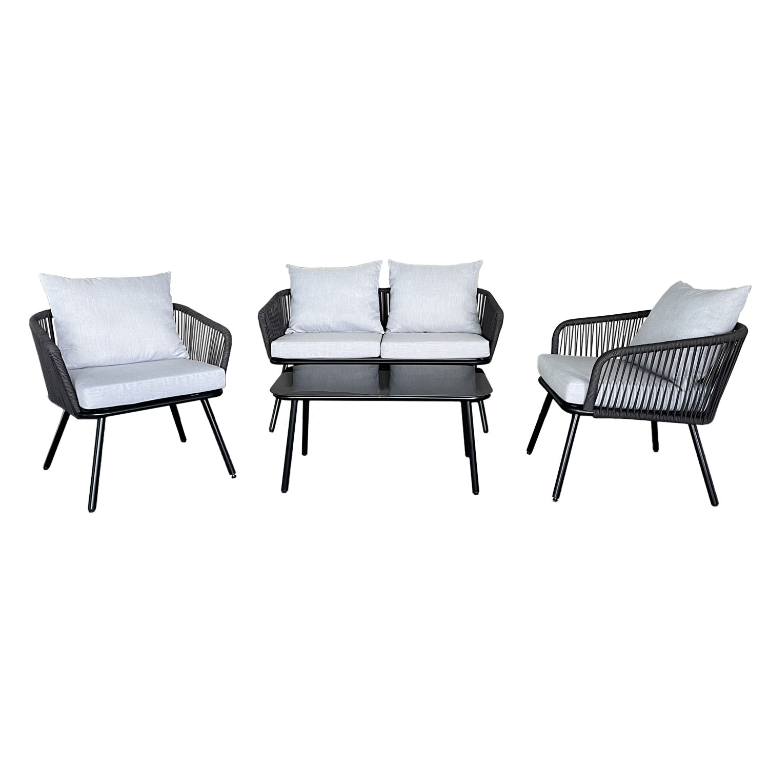 Set di mobili da giardino in corda OUVÉA grigio chiaro - 4 posti a sedere