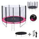 Pack Premium Trampoline 245cm réversible rose / gris CANBERRA + filet, échelle, bâche et kit d'ancrage