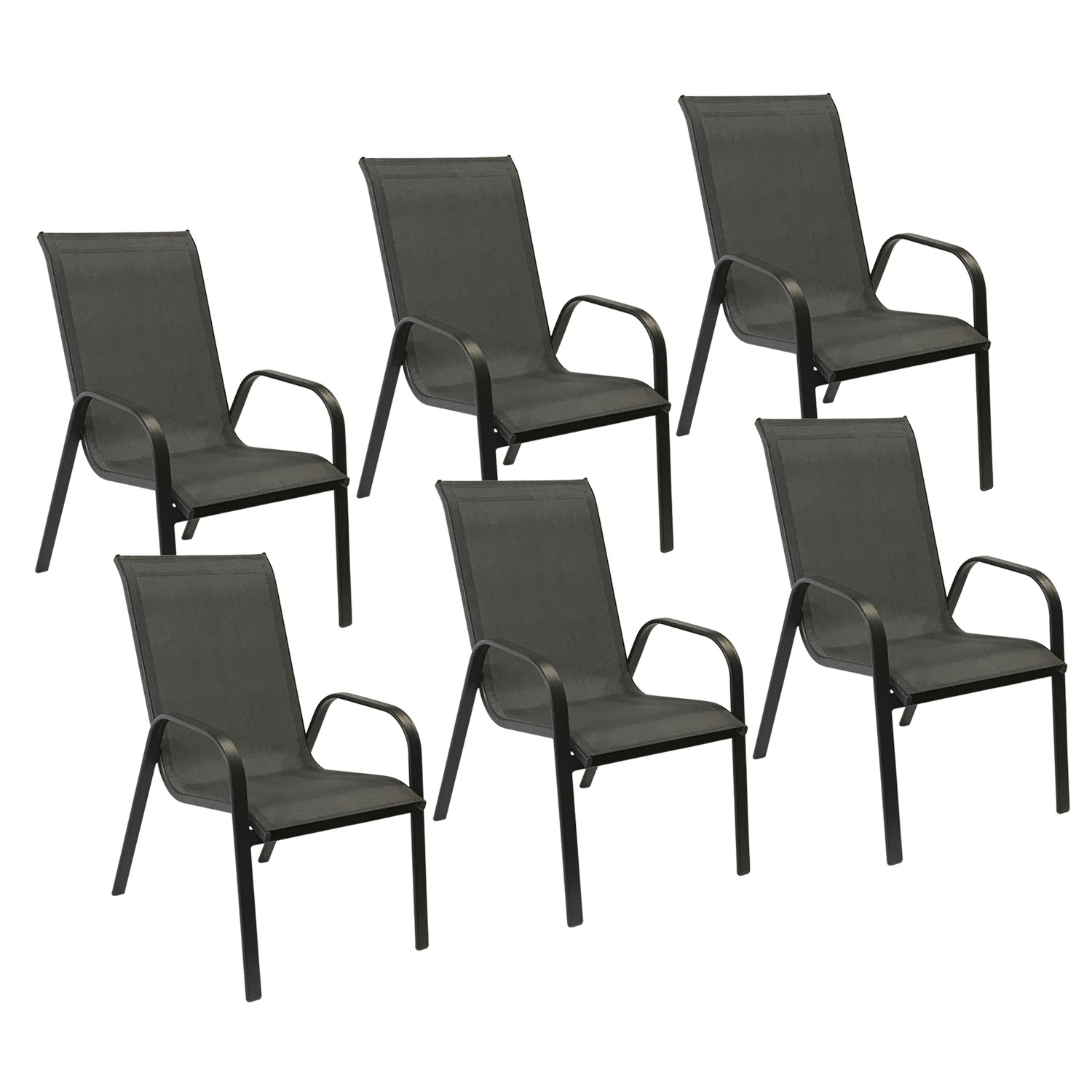Set van 6 MARBELLA grijs textilene stoelen - antracietgrijs aluminium