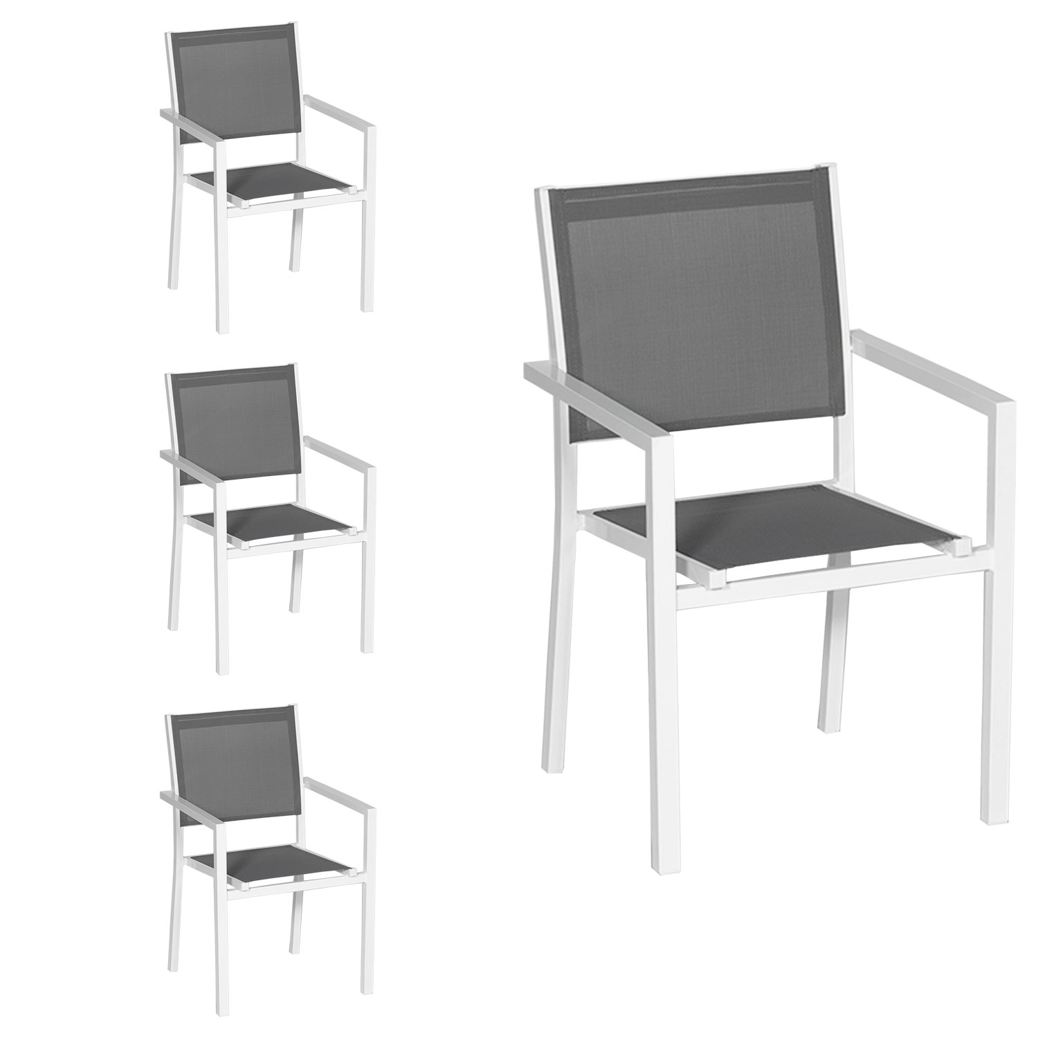 Set van 4 witte aluminium stoelen - grijs textilene