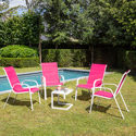 Set van 4 MARBELLA stoelen in roze textilene - wit aluminium