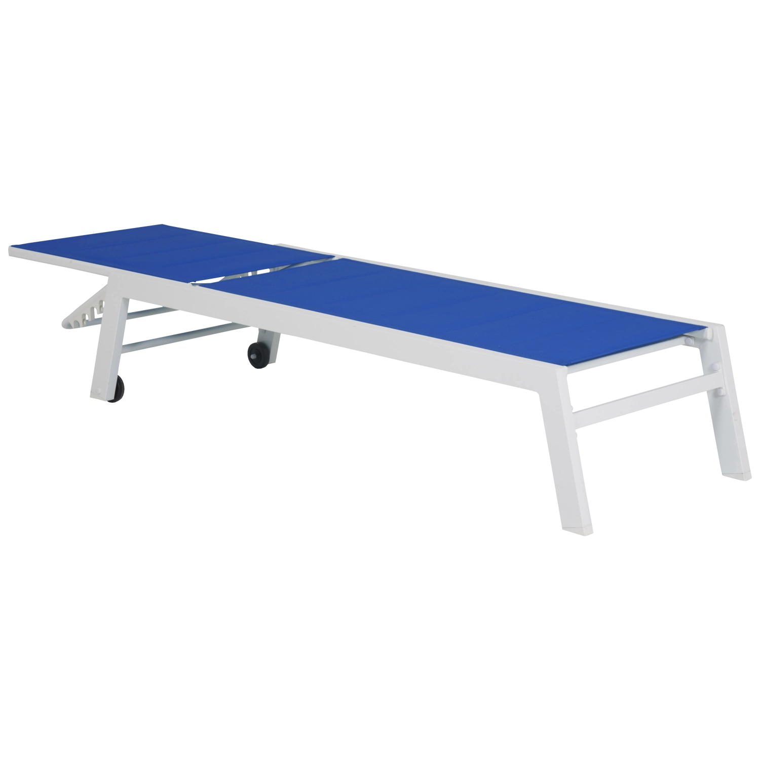 Set 2 bains de soleil et table d'appoint BARBADOS en textilène bleu - aluminium blanc